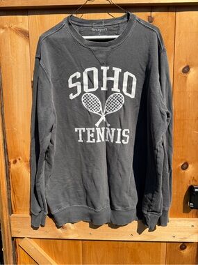 Soho Charcoal Gray Crewneck Sweatshirt with White Soho Tennis Graphic